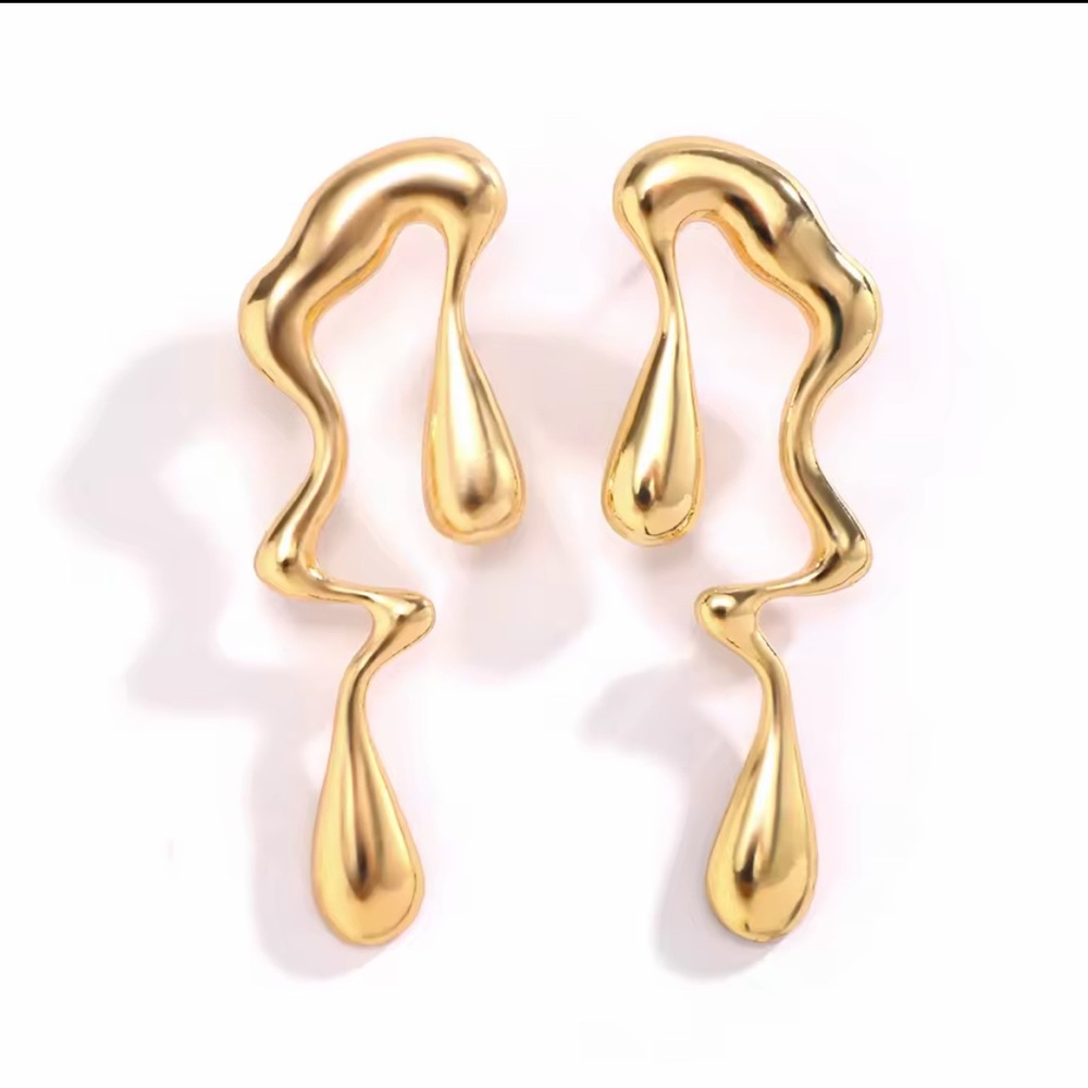 Anthropologie Irregular Water Drop Drip Melted Molten Metal Gold F08